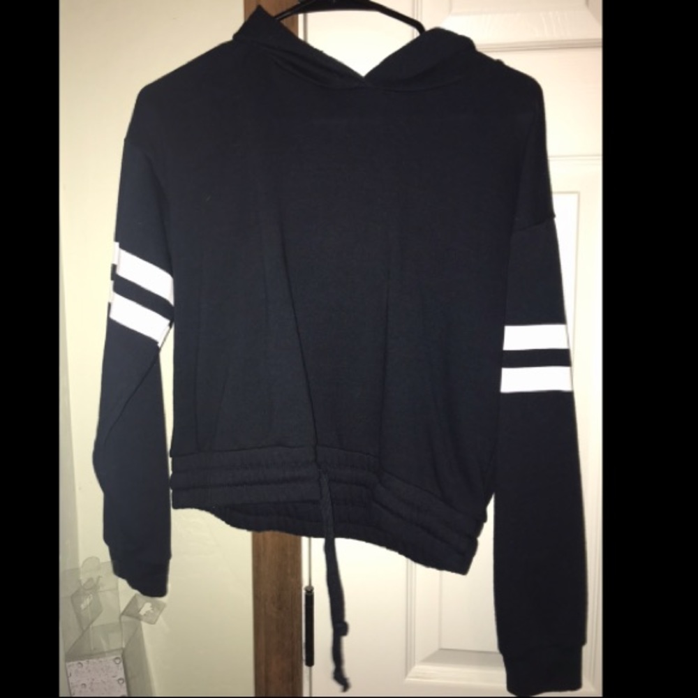 Striped crop top drawstring hoodie